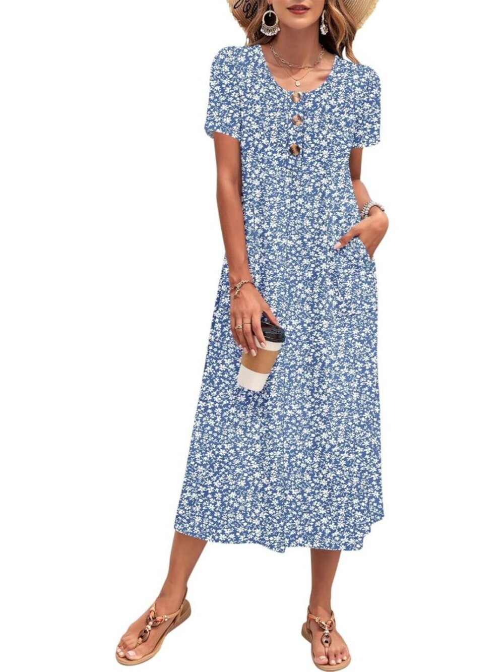 Summer Midi Dress for Women | Casual Loose Short Sleeve Sundress, Perfect for